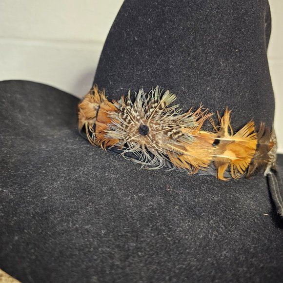 Vintage Black Felted Cowboy Hat with Black, Brown & White Feather Banding main image 6